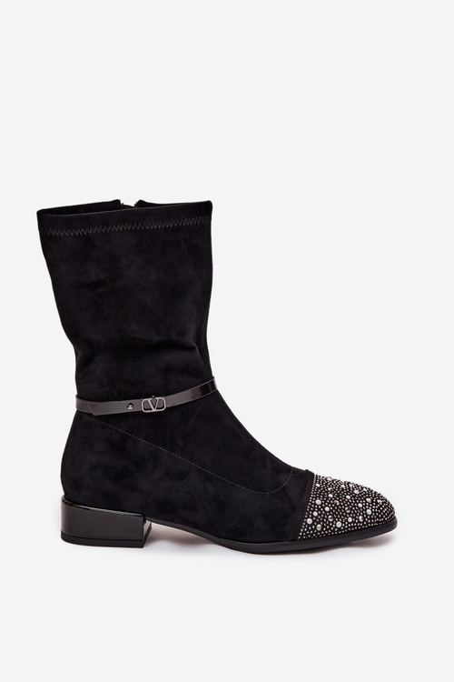 Women's Low Heel Ankle Boots with Embellishment and Strap D&A MR52-165 Black