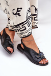 Shiny Women's Sandals With Decoration Flat Black Russona