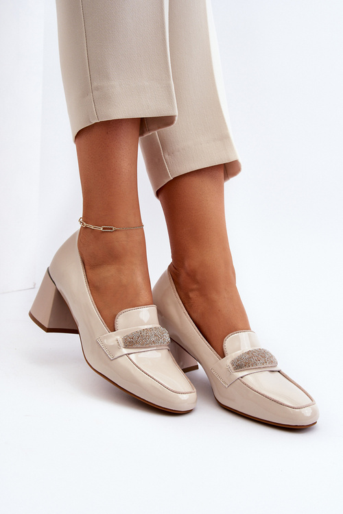 Beige Patent Leather High Heels Felicijana