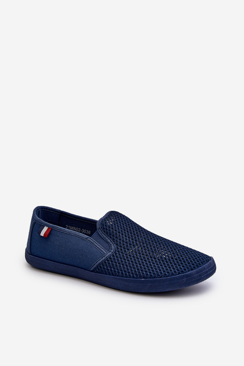 Men's Openwork Sneakers Canvas Shoes Navy Blue Koboru