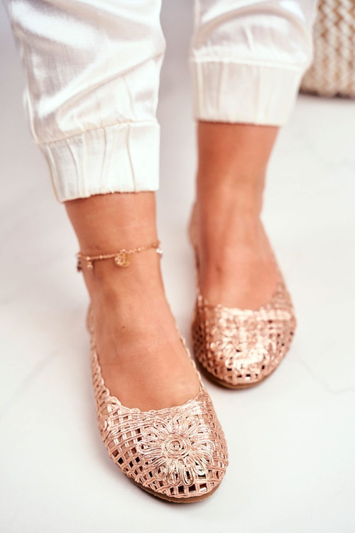 Lu Boo Women's Ballerinas Champagne Openwork Braided Carry