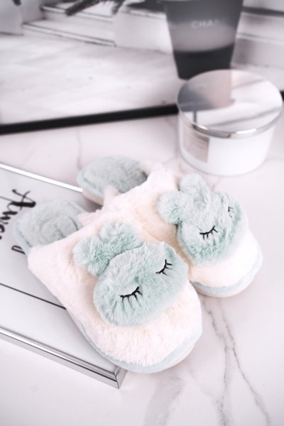 Papcie Damskie Futrzane Jasno Zielone Rabbit