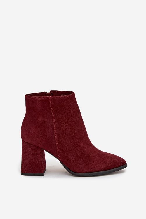 Damskie Botki Zamszowe Obcas Słupek Ocieplane Bordowe Zazoo 3128