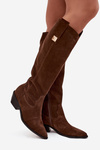 Leather Suede Cowboy Boots Insulated Zazoo 4224 Chocolate