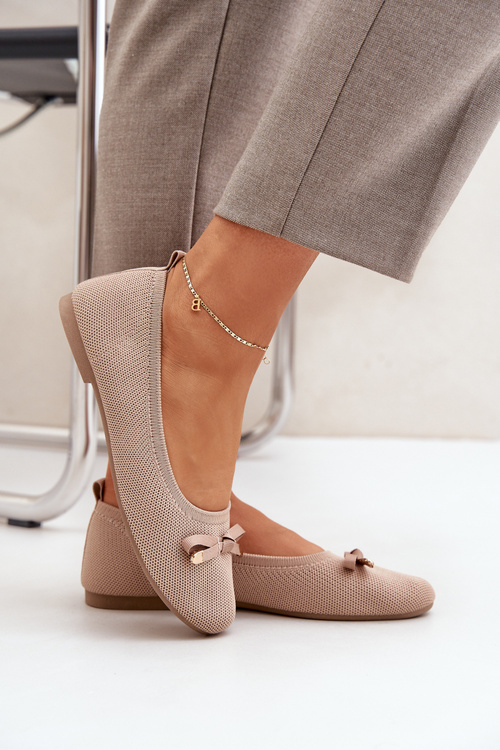 Mesh Ballet Flats With Bow Beige Bianila