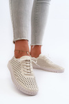 Leather Women's Sneakers with Lacy Pattern Beige Ilvima