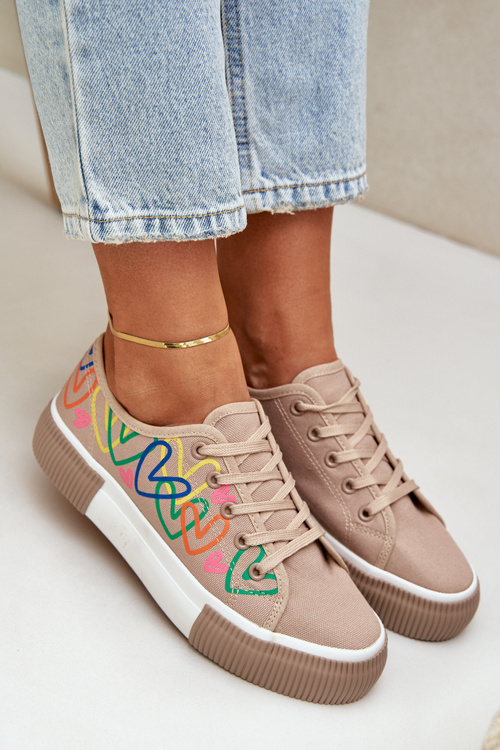 Women Sneakers Hearts Dark Beige Fonirea