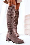 Openwork Suede High Boots Light brown Hekilea
