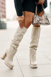 Slip-on ankle boots on a heel and platform with gathering warm light beige Beridra