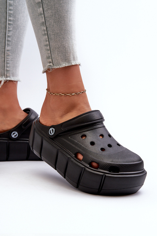 Women's Black Platform Foam Slides Itubia
