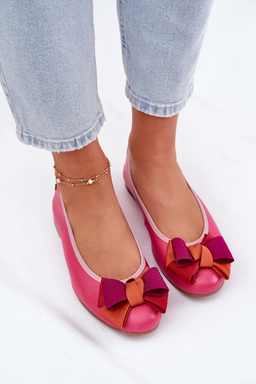 Leather Ballet Flats With Bow Maciejka P6801-15 Fuchsia
