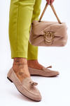 Suede Classic Fringed Loafers Beige Averil