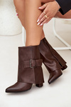 Insulated ankle boots on a heel with a turned-down shaft and buckle brown Ylenara