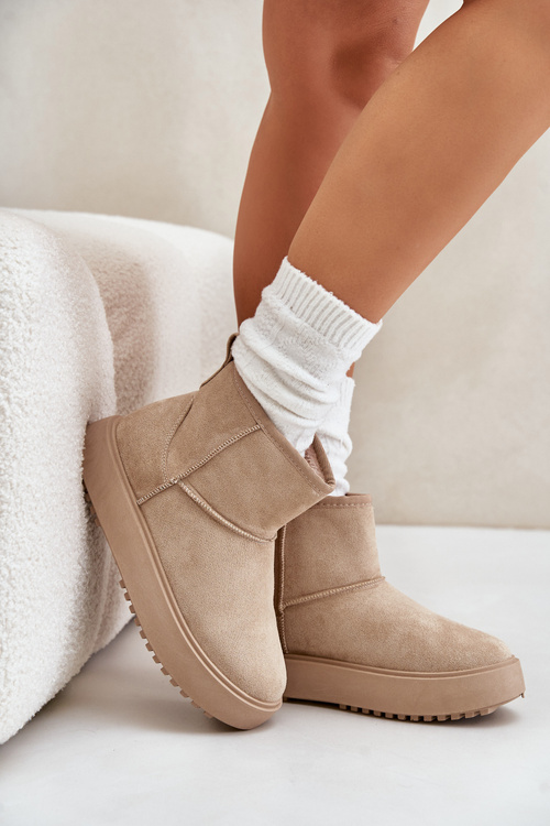 Women's Snow Boots On Platform Made Of Eco Suede Beige Atteria