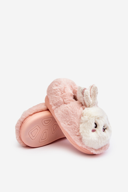 Children's fur slippers with bunny light pink Apolanie