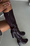 Women Knee High Boots On Heels Eco Leather Burgundy Thalina