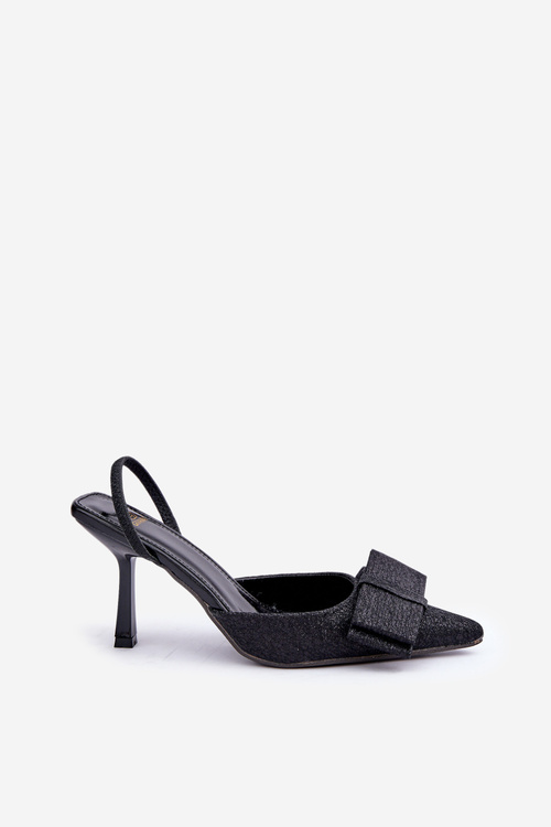 Shiny High Heels With Bow Black Gredan