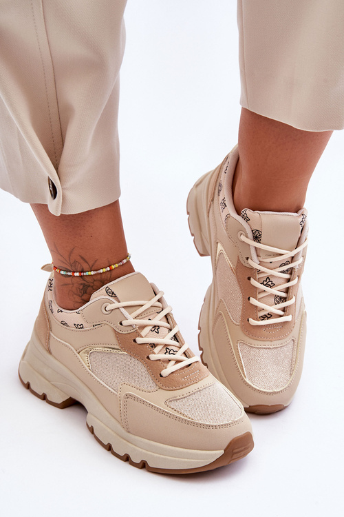 Platform Lace-Up Sport Shoes Beige Escape