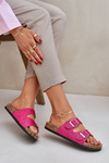Fabric sandals on cork sole with buckles fuchsia Atera