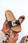 Women's Black Slide Sandals on Cork Platform with Embellishment Elleriome
