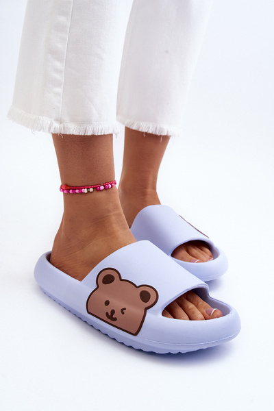 Women's Lightweight Foam Slippers with Teddy Bear Motif Blue Parisso