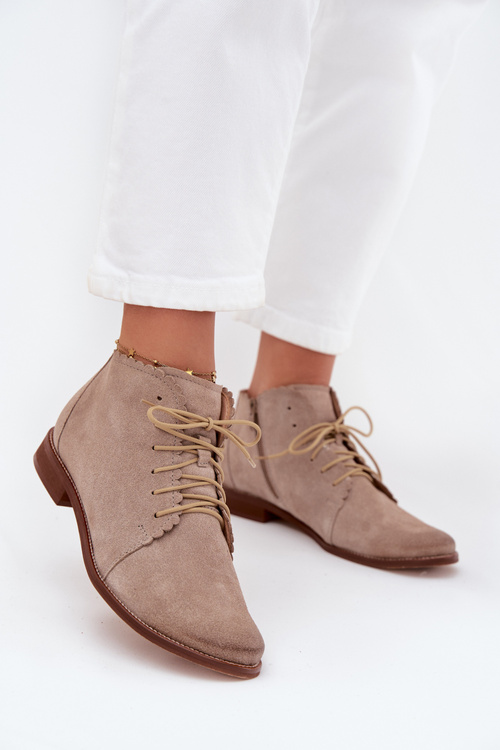 Suede Flat Heel Ankle Boots Cappuccino Zazoo 4078