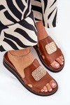 Ladies Wedge Sandals Eco Leather With Decoration Brown Sarela