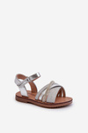 Shiny Children's Sandals with Velcro Silver Delphina