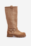 Women Suede Knee High Boots Beige Lewski 3615