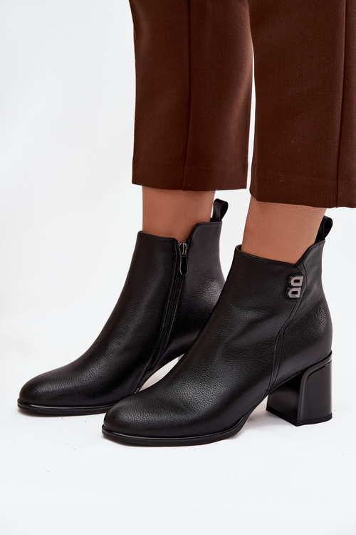 Insulated ladies ankle boots made of genuine leather with heel Black Jovelle