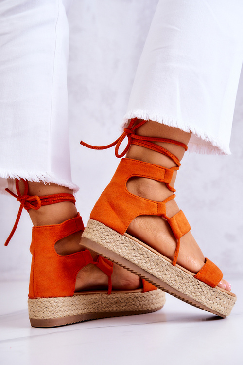 Sandały Damskie Wiązane Platforma Pomarańczowe Amrillo