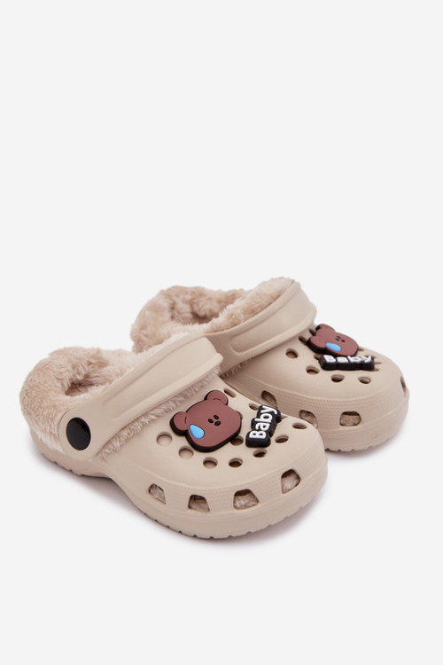 Foam Kids Slippers Lined with Fur and Buckles Khaki Cerelle