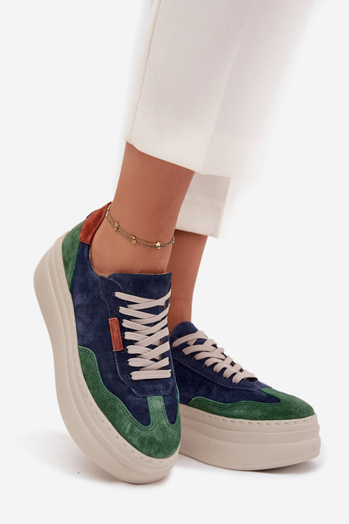 Suede Women's Sneakers On Platform Zazoo N1269S3 Green-Blue