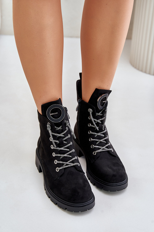 Insulated ankle boots with decorative lacing Vinceza 16465 Black