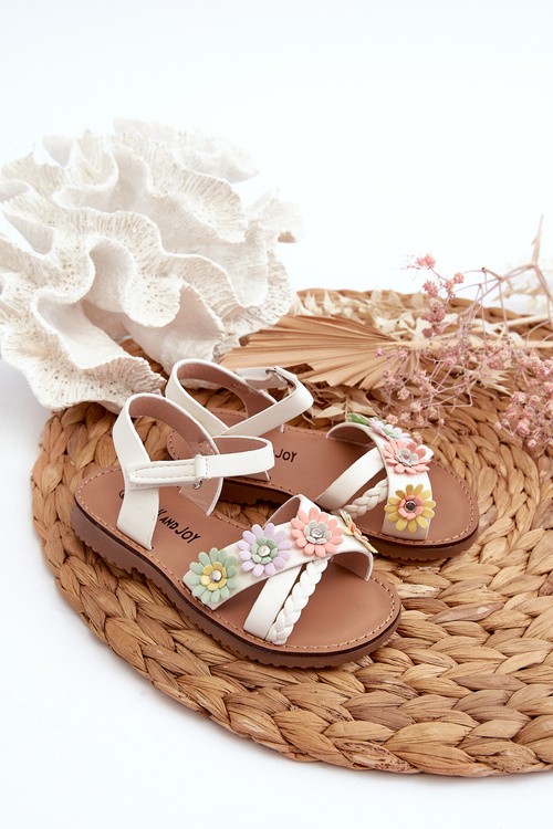 Children's Sandals with Velcro Closure with Flowers White Nestalee