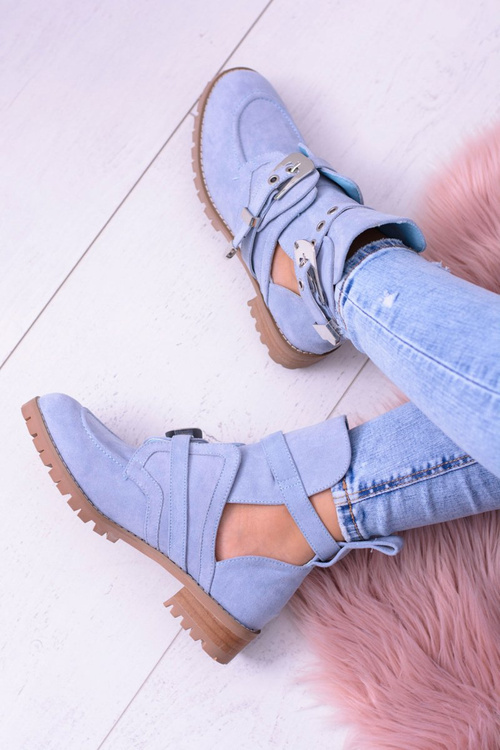 Lu Boo Blue Suede Rock Girl Cutout Booties
