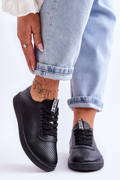 Women's Openwork Lace-up Sneakers Black Carinel