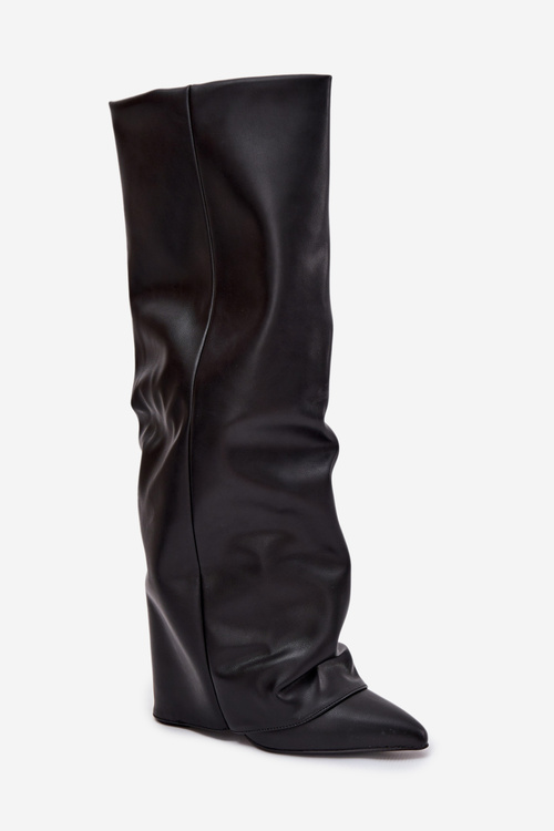Insulated Women's Boots with Turned Cuff on Heel Black Elivira