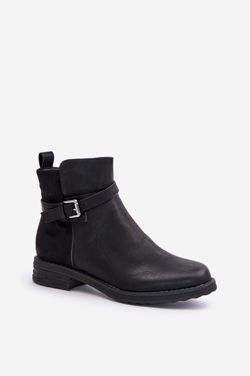 Insulated Ankle Boots On Flat Heel With Strap Black Sabamessa