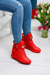 Women's Red Sneakers Gold Padlock Anchor Hudgens