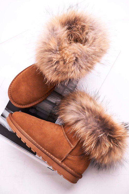 Women's Leather Snow Boots With Eko Fur Camel Alexa