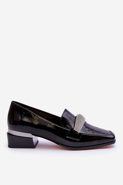 Patent High Heel Loafers With Cubic Zirconia Black Lavern