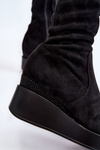 Women's Wedge Thigh High Boots Black Elori