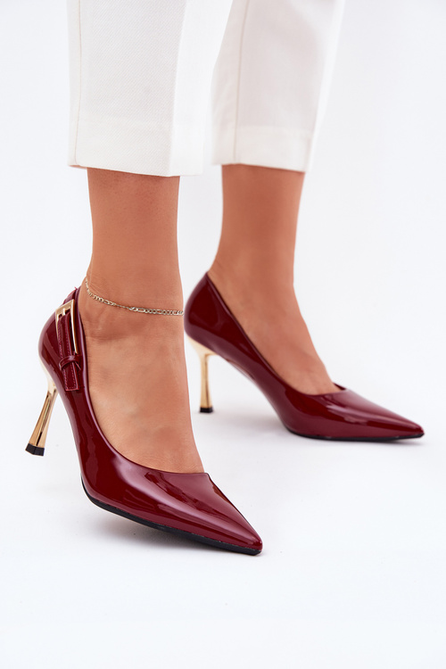 Lacquered High Heels With Gold Buckle Bordeaux Mivira