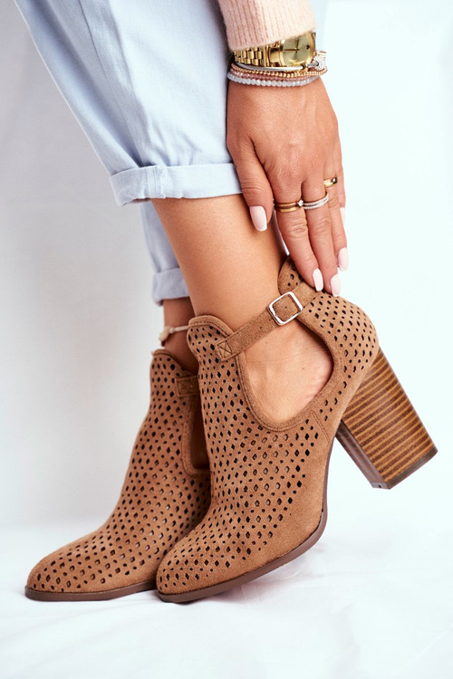 Women's Stiletto Boots Suede Openwork Camel Morrena