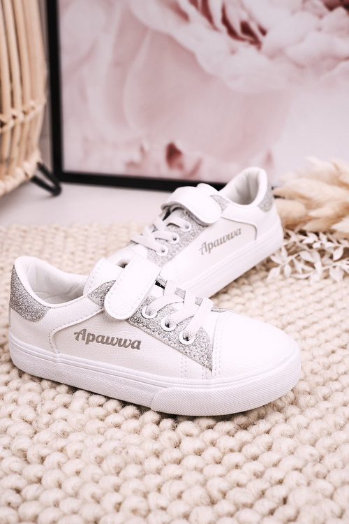 Children's Sneakers With Glitter White Silver Camila