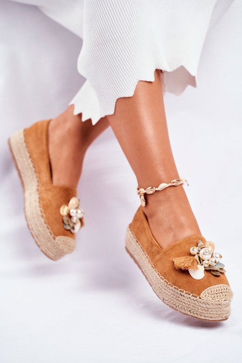 Espadryle Damskie Na Platformie Lniane Camel Denver