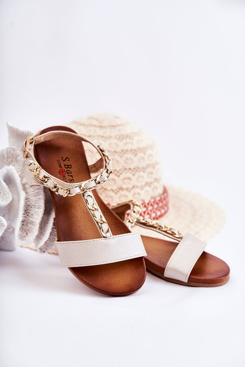 Children's Leather Sandals With Buckle Beige Letto