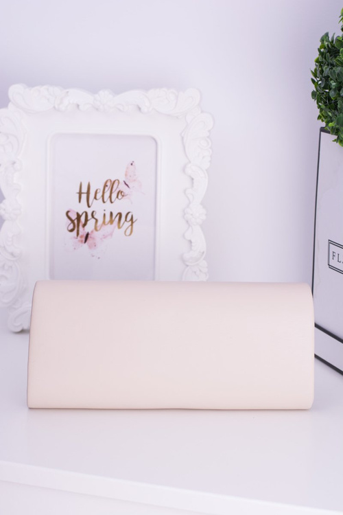 Beige Clutch Bag Gold Chain Pearls