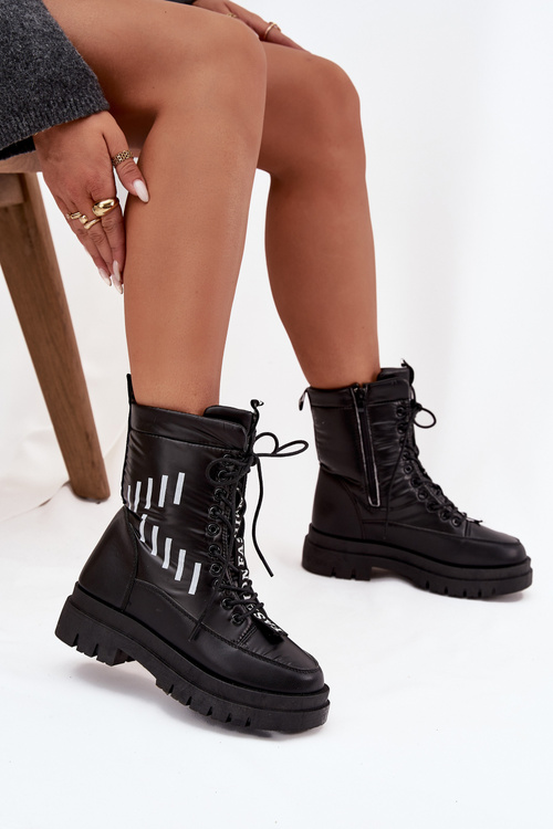 Women's Lace-Up Snow Boots Vinceza 23-34586 Black